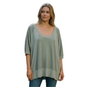 POL Green Mixed Fabric Relaxed Fit Top